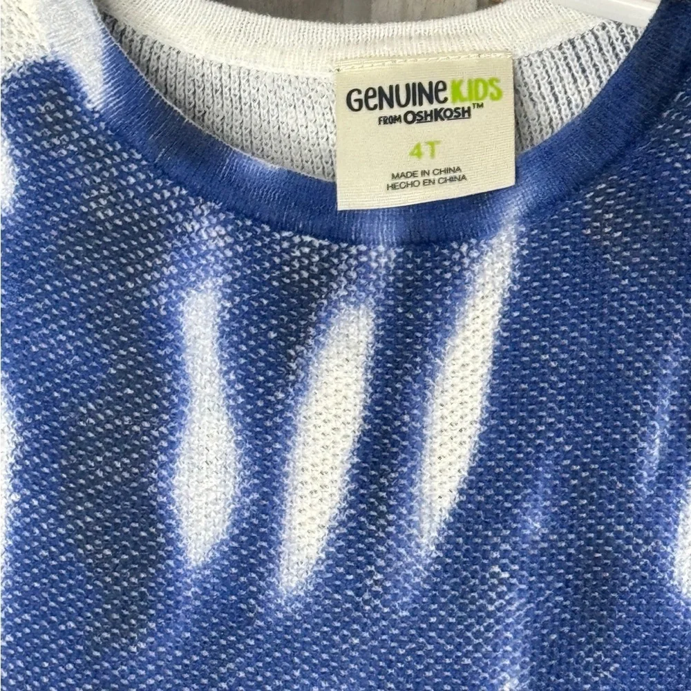 OshKosh B’gosh Girls Blue White Tie Dye Tassel Dress Size 4T Long Sleeve Boho